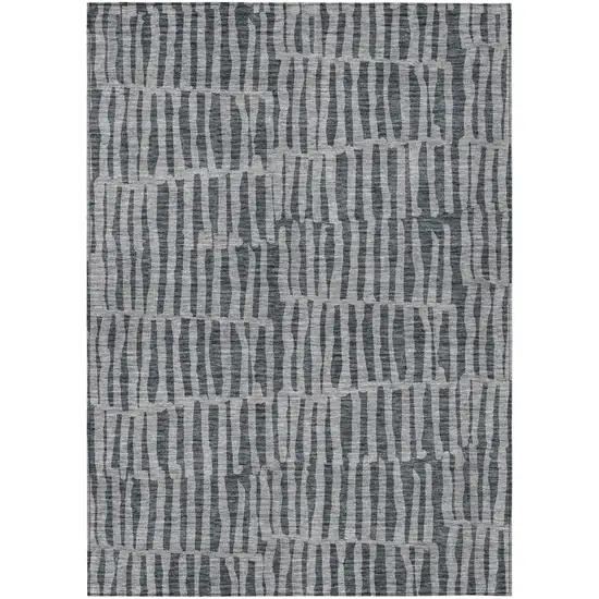 Charcoal And Gray Striped Washable Indoor Outdoor Area Rug Photo 1