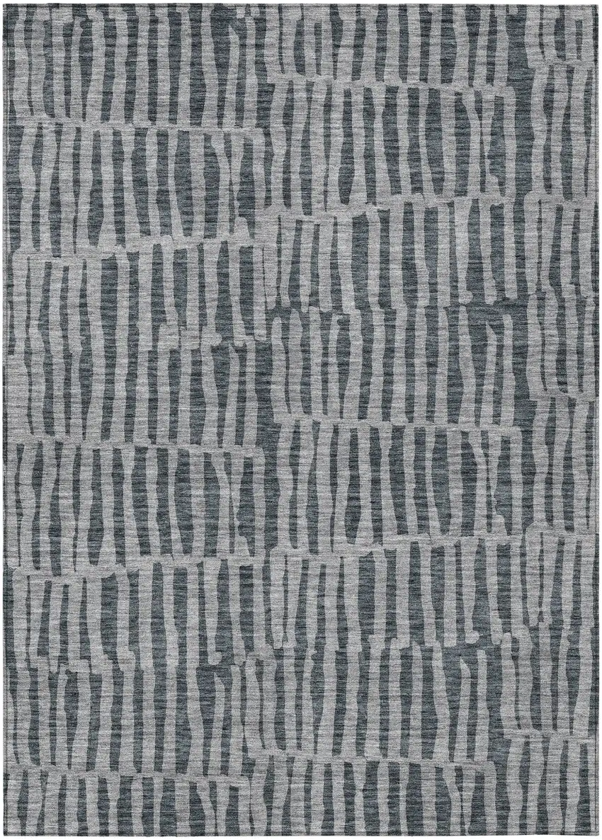 Charcoal And Gray Striped Washable Indoor Outdoor Area Rug Photo 1