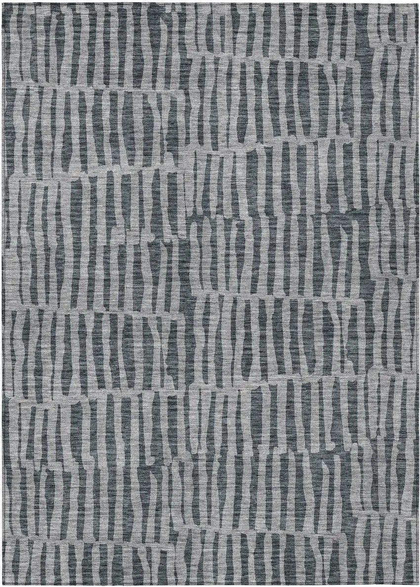 Charcoal And Gray Striped Washable Indoor Outdoor Area Rug Photo 1