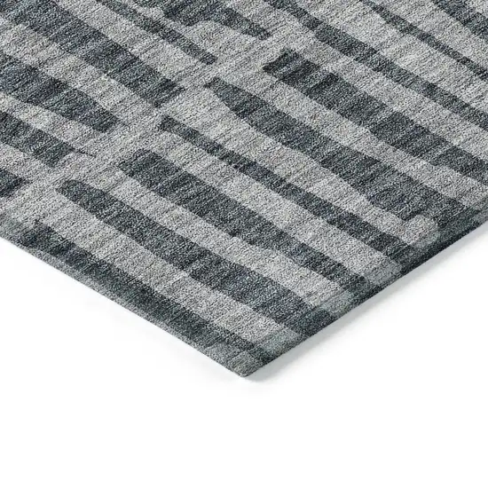 Charcoal And Gray Striped Washable Indoor Outdoor Area Rug Photo 3
