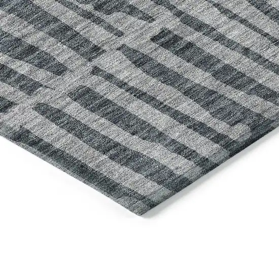Charcoal And Gray Striped Washable Indoor Outdoor Area Rug Photo 3