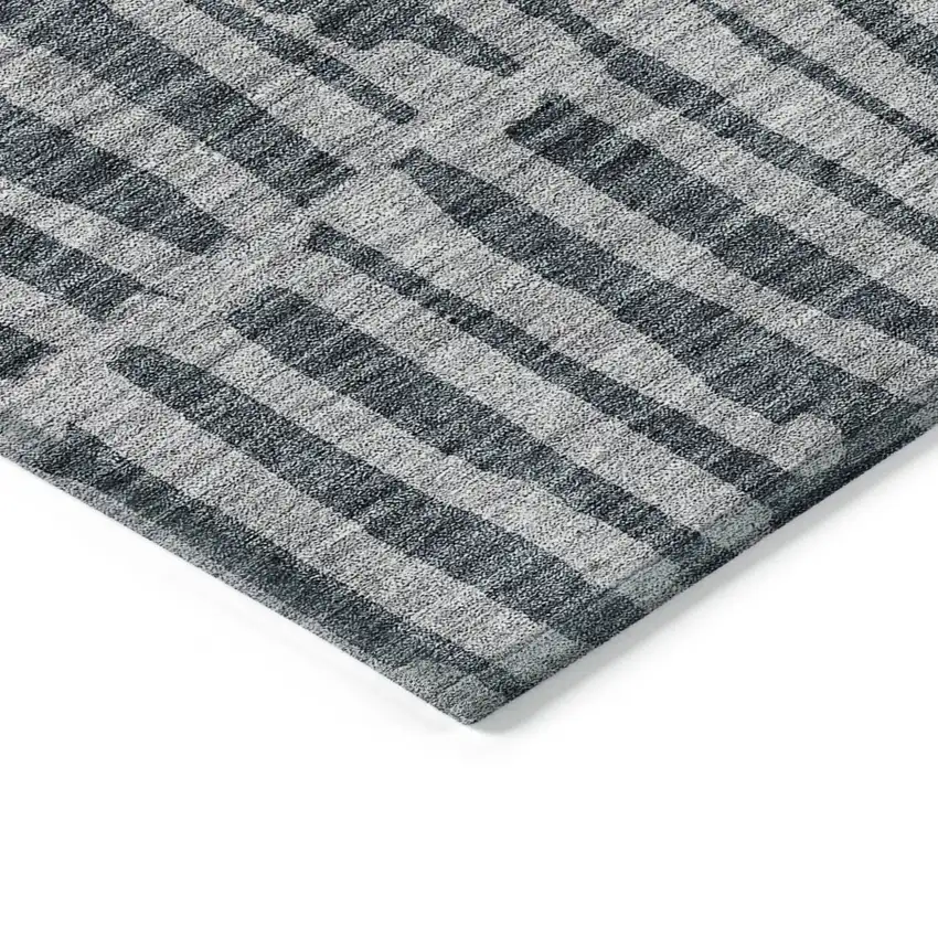 Charcoal And Gray Striped Washable Indoor Outdoor Area Rug Photo 3