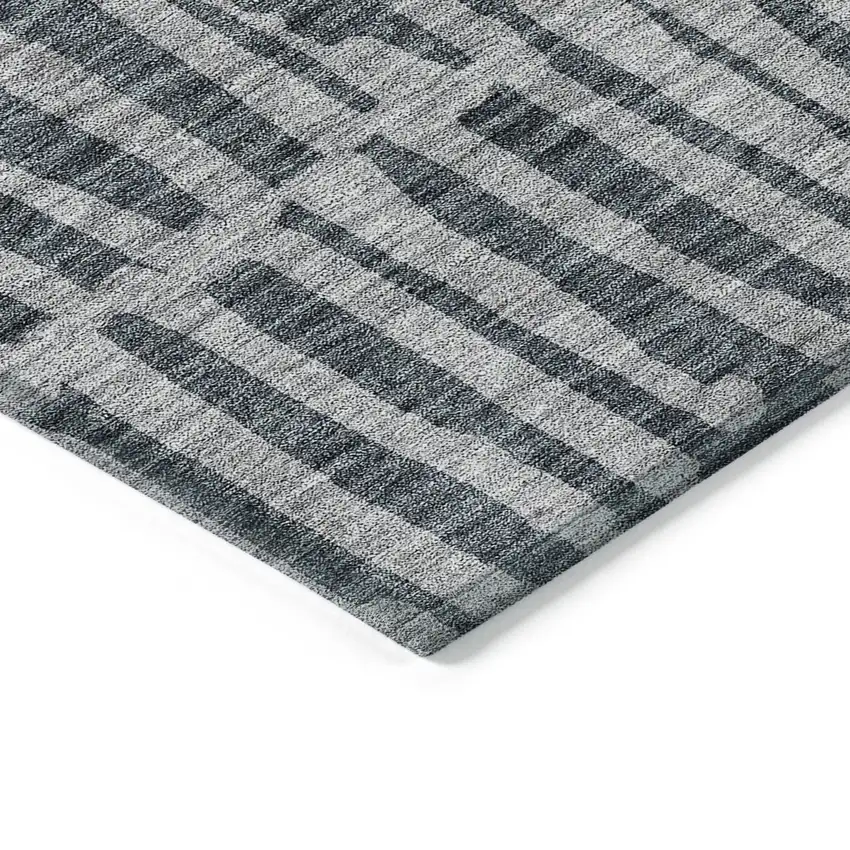 Charcoal And Gray Striped Washable Indoor Outdoor Area Rug Photo 3
