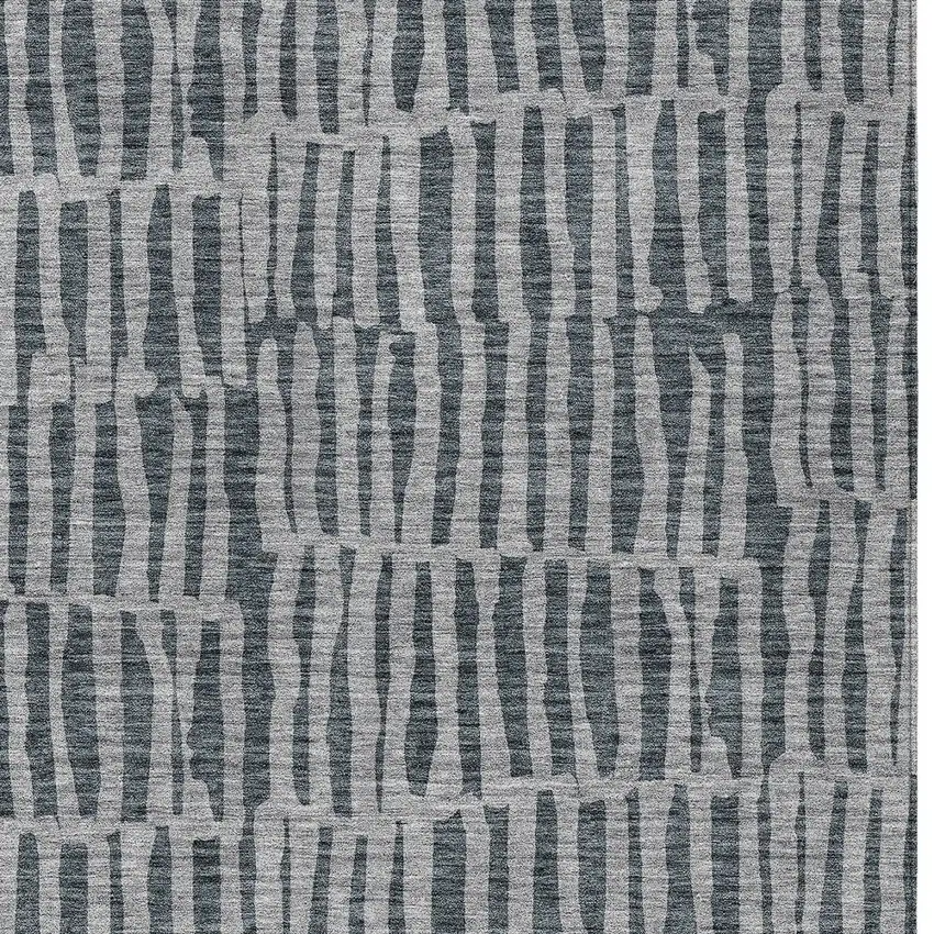 Charcoal And Gray Striped Washable Indoor Outdoor Area Rug Photo 4