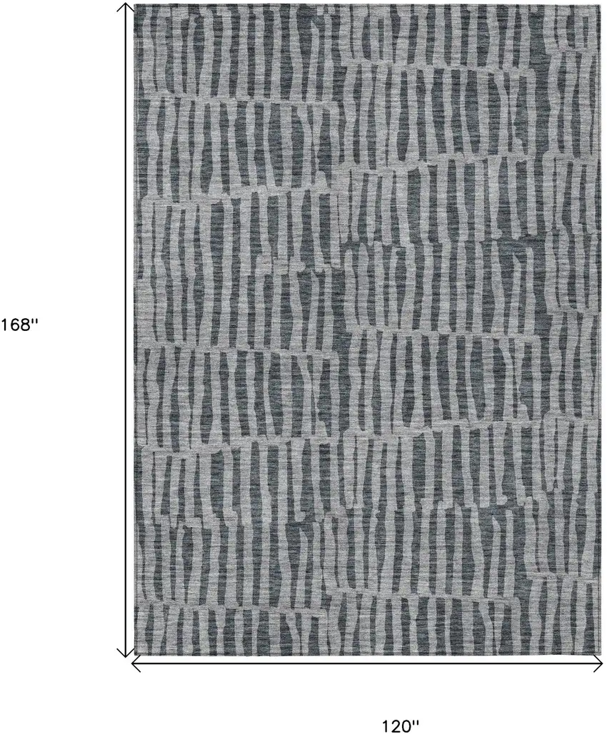 Charcoal And Gray Striped Washable Indoor Outdoor Area Rug Photo 3