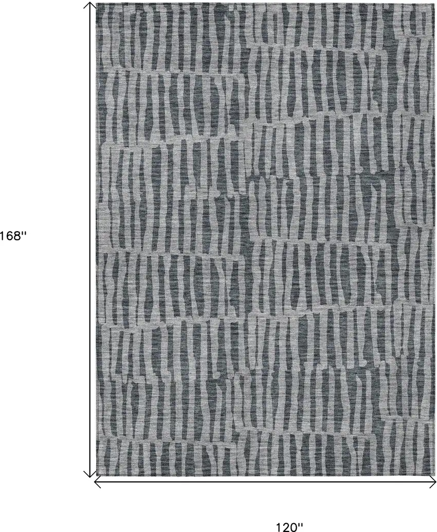 Charcoal And Gray Striped Washable Indoor Outdoor Area Rug Photo 3