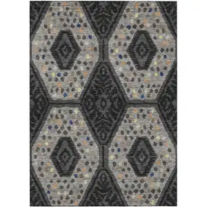 Photo of Charcoal And Gray Tribal Washable Indoor Outdoor Area Rug