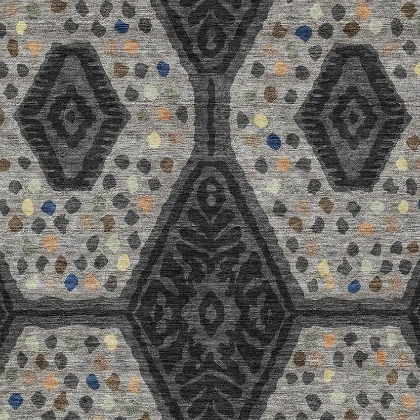 Charcoal And Gray Tribal Washable Indoor Outdoor Area Rug Photo 2