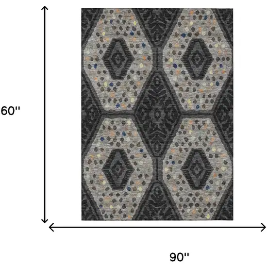 Charcoal And Gray Tribal Washable Indoor Outdoor Area Rug Photo 6