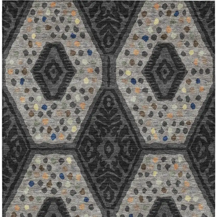 Charcoal And Gray Tribal Washable Indoor Outdoor Area Rug Photo 3