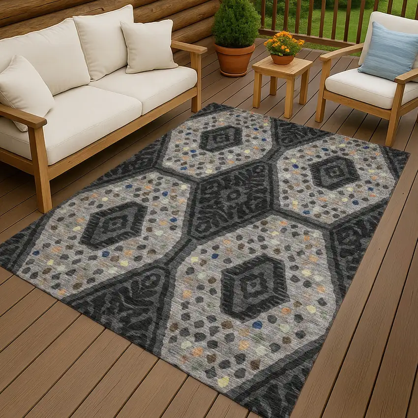 Charcoal And Gray Tribal Washable Indoor Outdoor Area Rug Photo 4