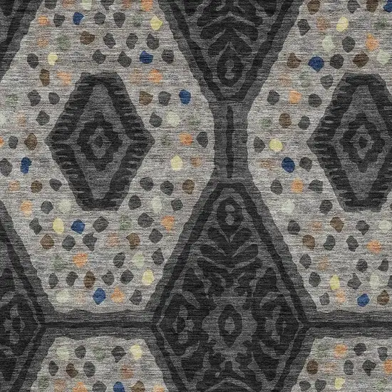 Charcoal And Gray Tribal Washable Indoor Outdoor Area Rug Photo 2