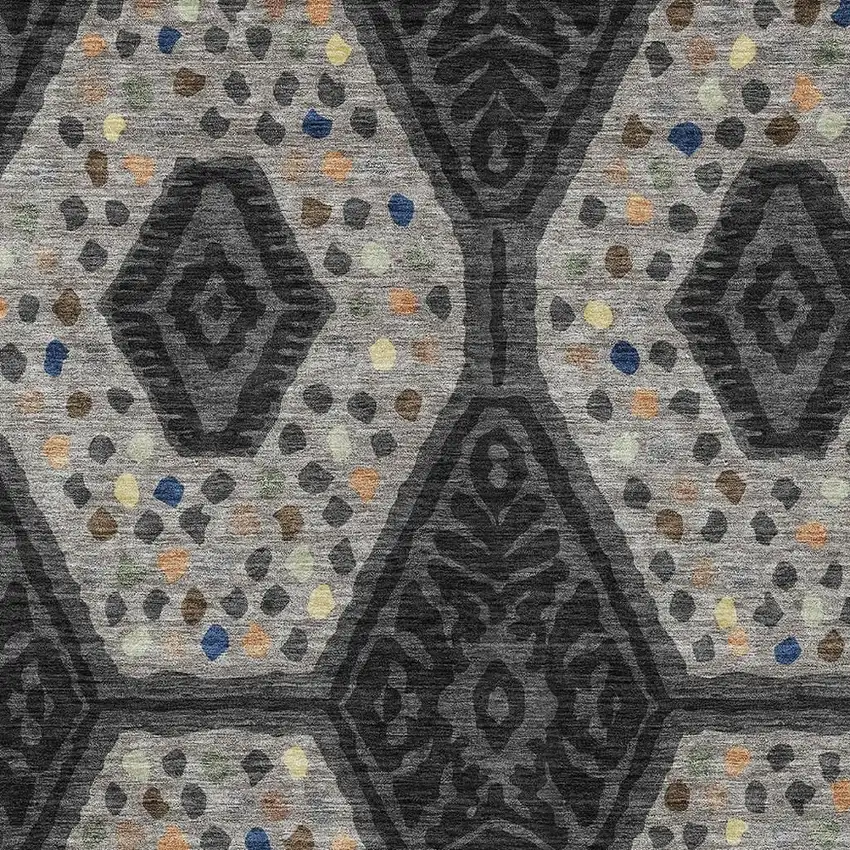 Charcoal And Gray Tribal Washable Indoor Outdoor Area Rug Photo 2