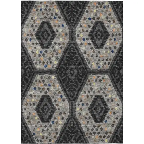 Charcoal And Gray Tribal Washable Indoor Outdoor Area Rug Photo 1
