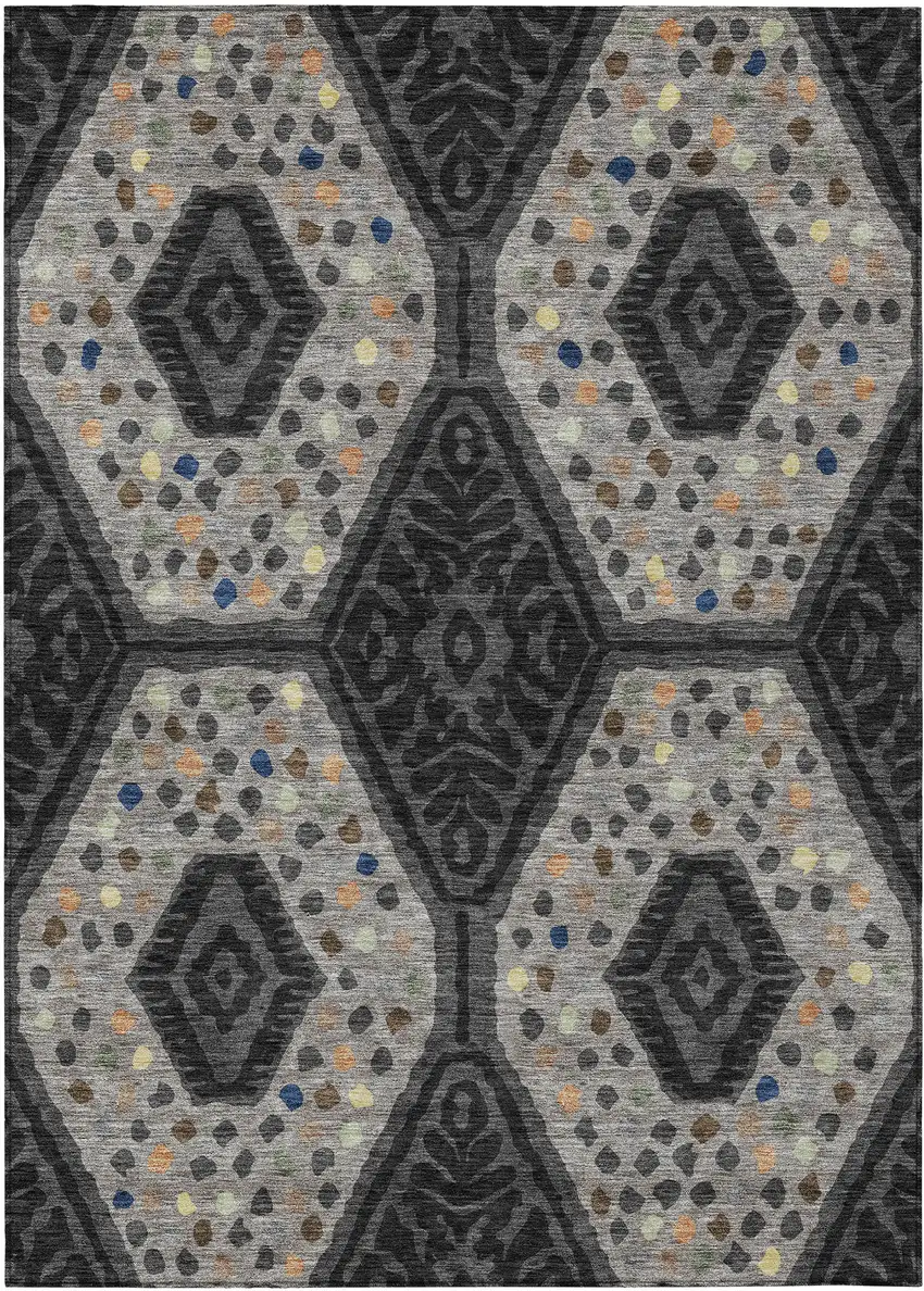 Charcoal And Gray Tribal Washable Indoor Outdoor Area Rug Photo 1