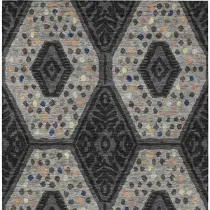 Photo of Charcoal And Gray Tribal Washable Indoor Outdoor Area Rug