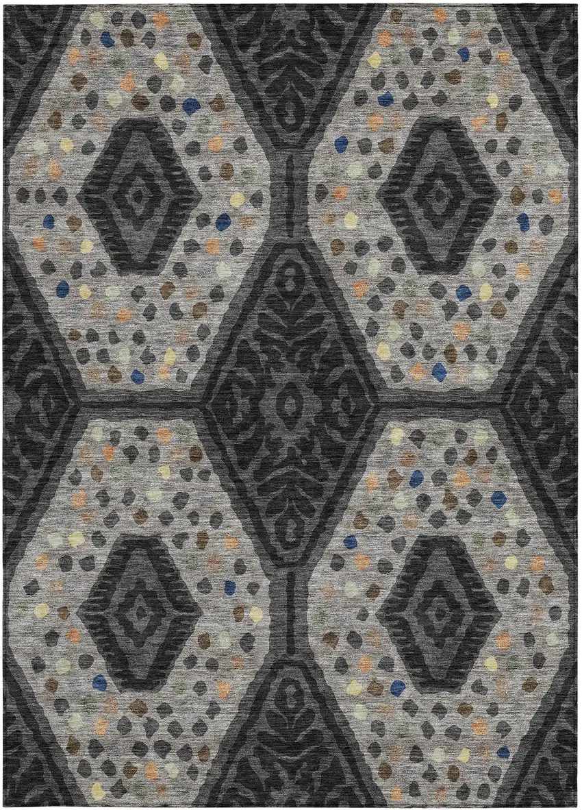 Charcoal And Gray Tribal Washable Indoor Outdoor Area Rug Photo 3