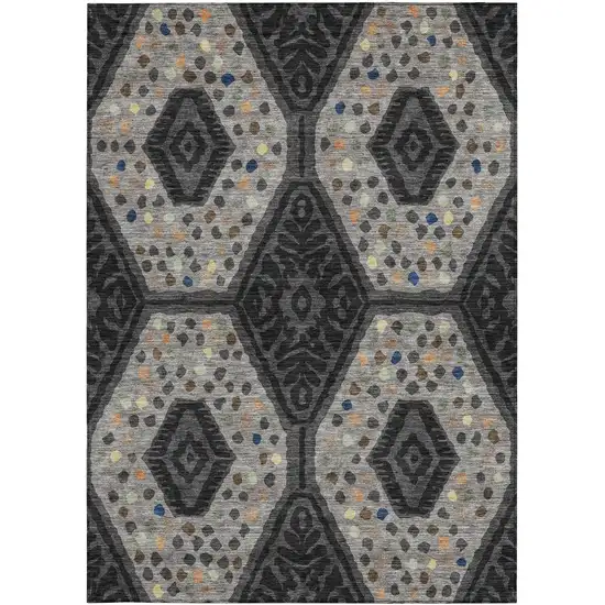 Charcoal And Gray Tribal Washable Indoor Outdoor Area Rug Photo 3