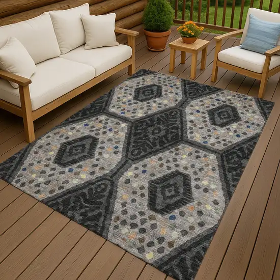 Charcoal And Gray Tribal Washable Indoor Outdoor Area Rug Photo 4
