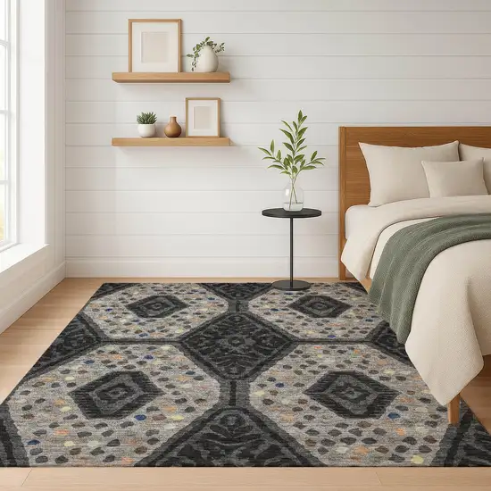 Charcoal And Gray Tribal Washable Indoor Outdoor Area Rug Photo 6