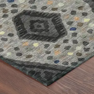 Photo of Charcoal And Gray Tribal Washable Indoor Outdoor Area Rug