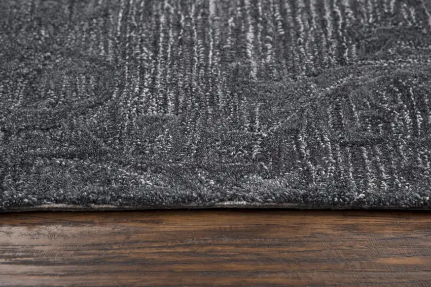 Charcoal And Gray Wool Damask Hand Tufted Area Rug Photo 5