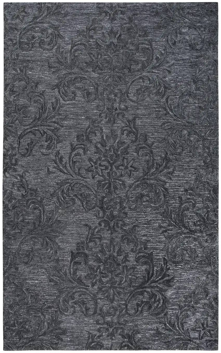 Charcoal And Gray Wool Damask Hand Tufted Area Rug Photo 1