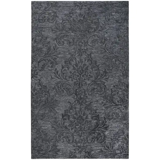 Charcoal And Gray Wool Damask Hand Tufted Area Rug Photo 1