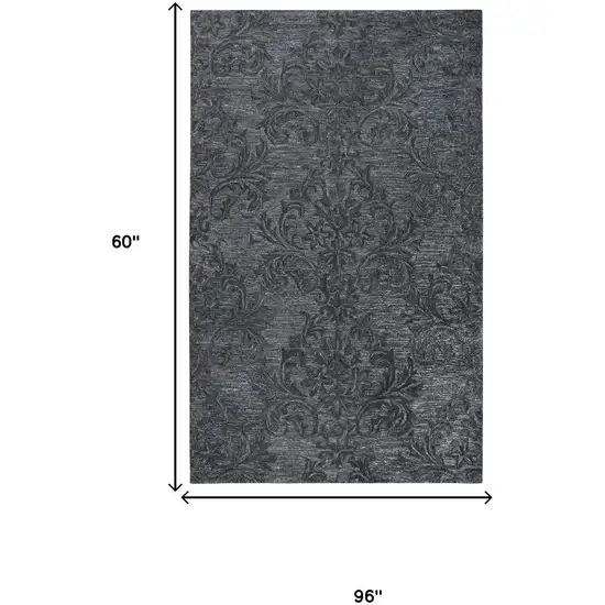 Charcoal And Gray Wool Damask Hand Tufted Area Rug Photo 6