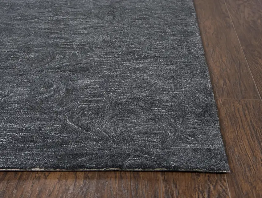 Charcoal And Gray Wool Damask Hand Tufted Area Rug Photo 2