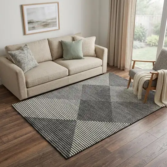 Charcoal And Gray Wool Geometric Hand Tufted Area Rug Photo 1