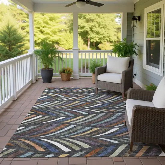 Charcoal And Green Abstract Washable Indoor Outdoor Area Rug Photo 4