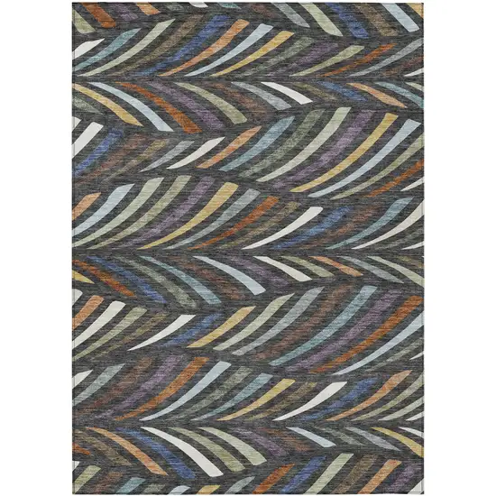 Charcoal And Green Abstract Washable Indoor Outdoor Area Rug Photo 1