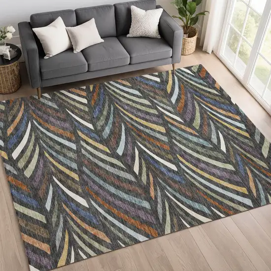 Charcoal And Green Abstract Washable Indoor Outdoor Area Rug Photo 6