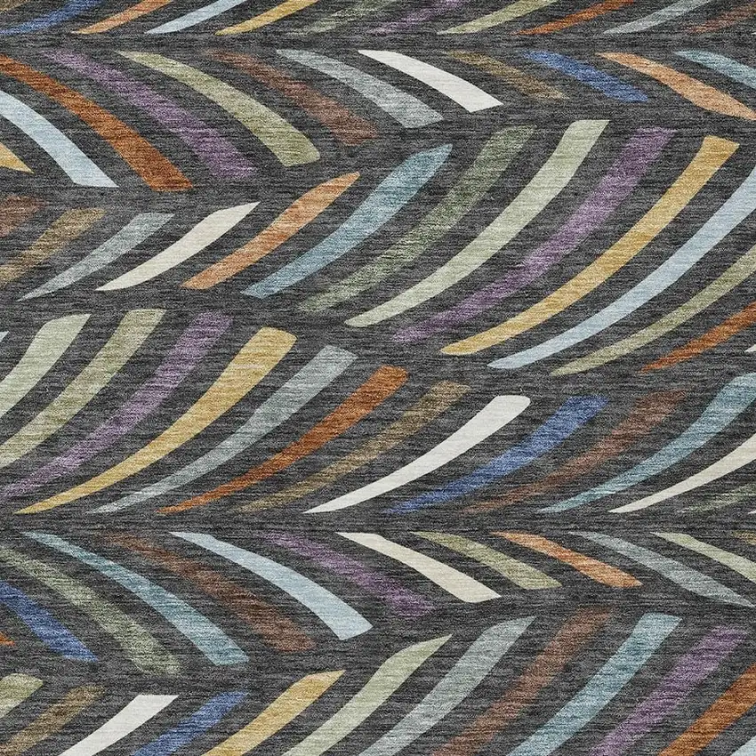 Charcoal And Green Abstract Washable Indoor Outdoor Area Rug Photo 2