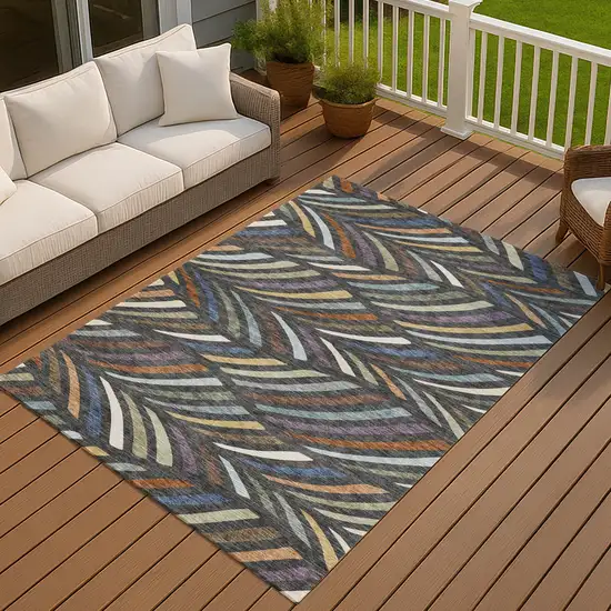 Charcoal And Green Abstract Washable Indoor Outdoor Area Rug Photo 7