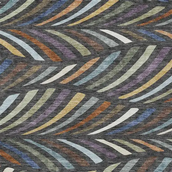 Charcoal And Green Abstract Washable Indoor Outdoor Area Rug Photo 2