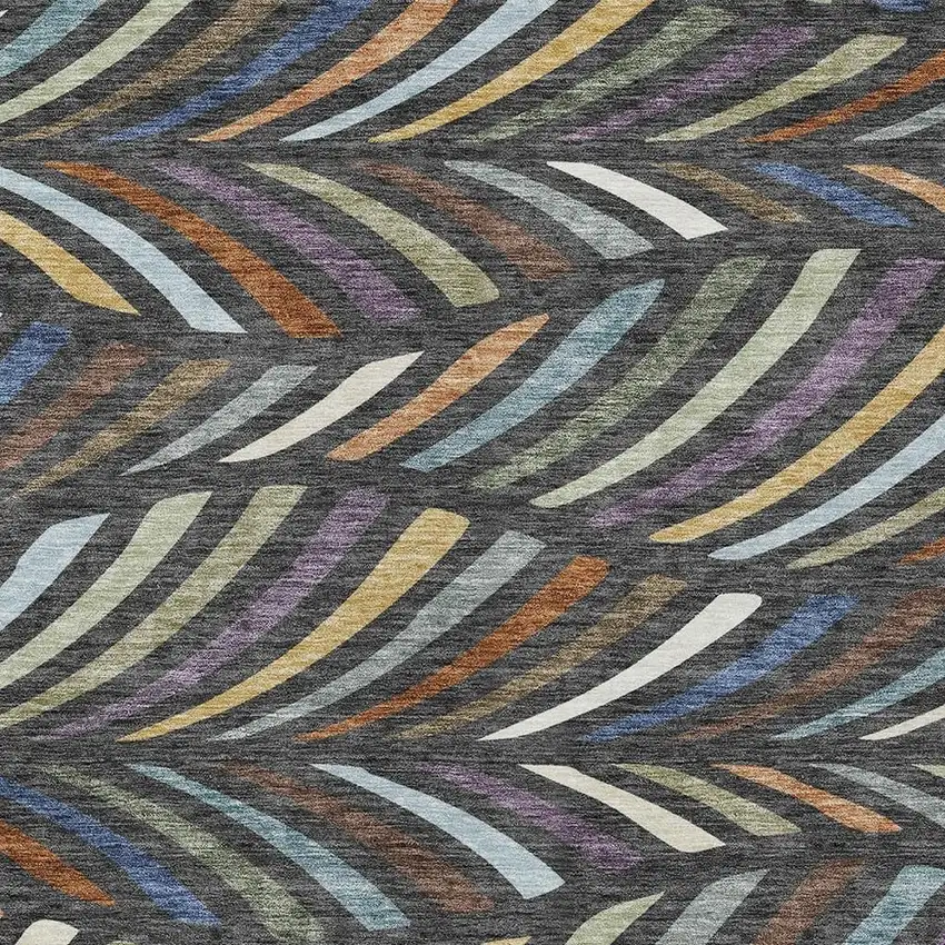 Charcoal And Green Abstract Washable Indoor Outdoor Area Rug Photo 2