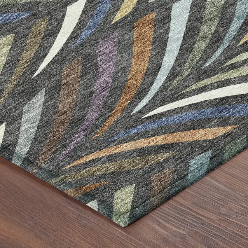 Charcoal And Green Abstract Washable Indoor Outdoor Area Rug Photo 8