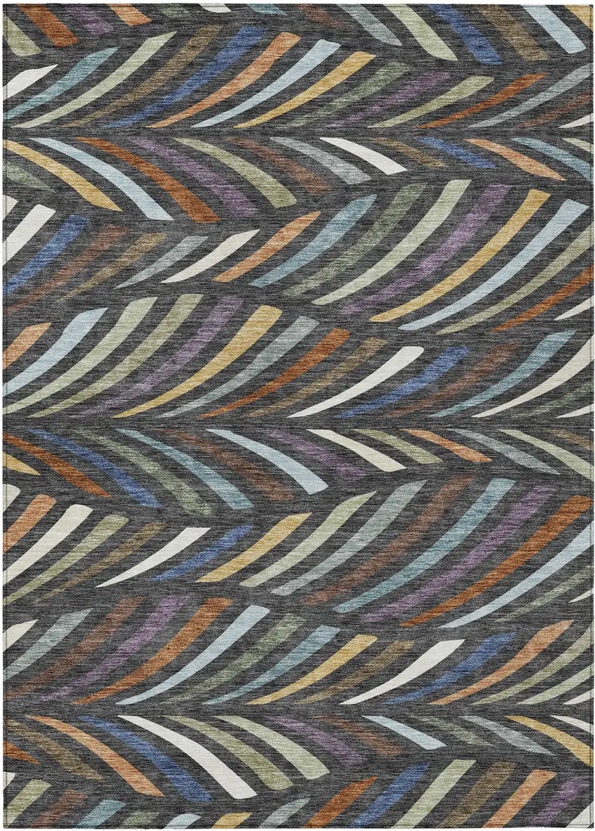 Charcoal And Green Abstract Washable Indoor Outdoor Area Rug Photo 1