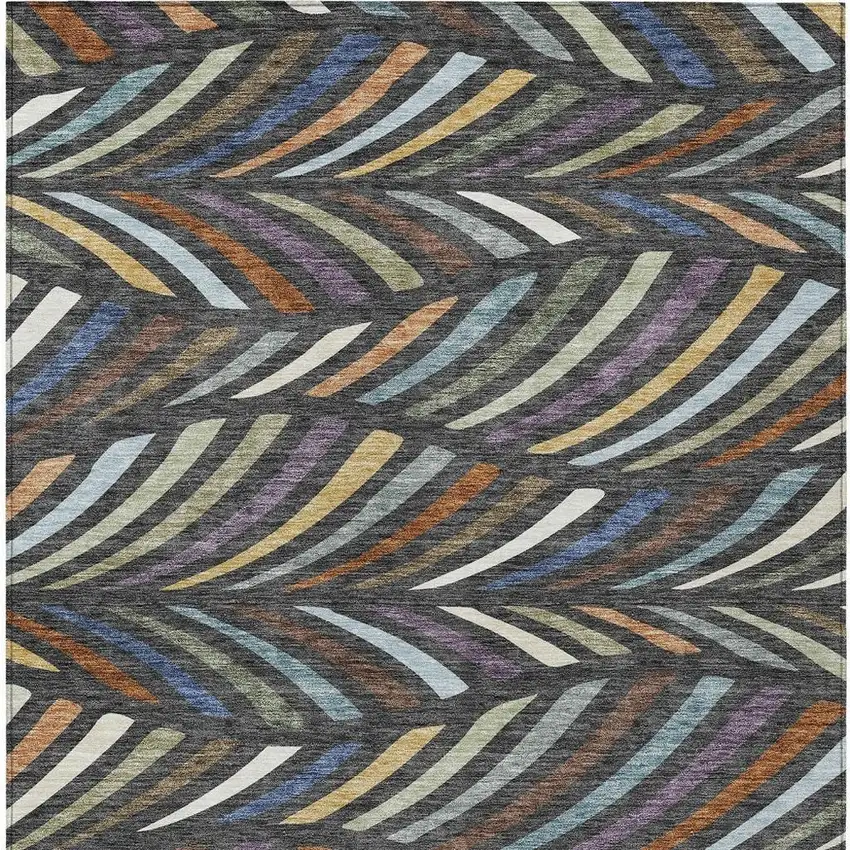 Charcoal And Green Abstract Washable Indoor Outdoor Area Rug Photo 3