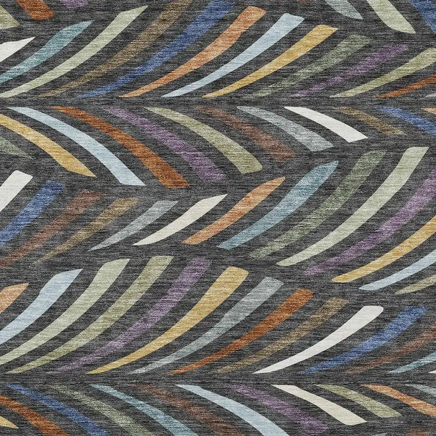 Charcoal And Green Abstract Washable Indoor Outdoor Area Rug Photo 2
