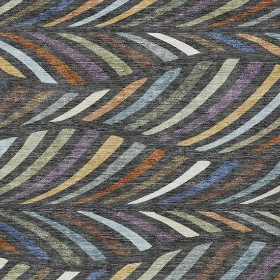 Charcoal And Green Abstract Washable Indoor Outdoor Area Rug Photo 2