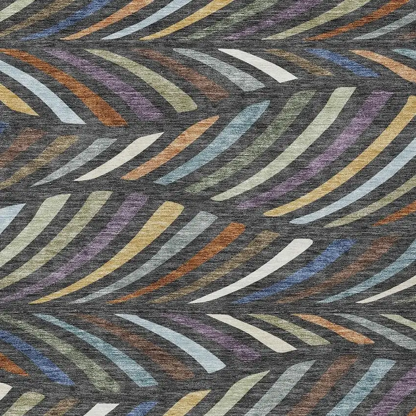 Charcoal And Green Abstract Washable Indoor Outdoor Area Rug Photo 2