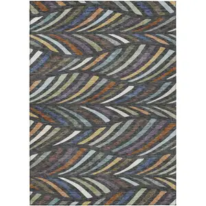 Photo of Charcoal And Green Abstract Washable Indoor Outdoor Area Rug