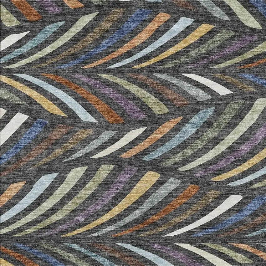 Charcoal And Green Abstract Washable Indoor Outdoor Area Rug Photo 2