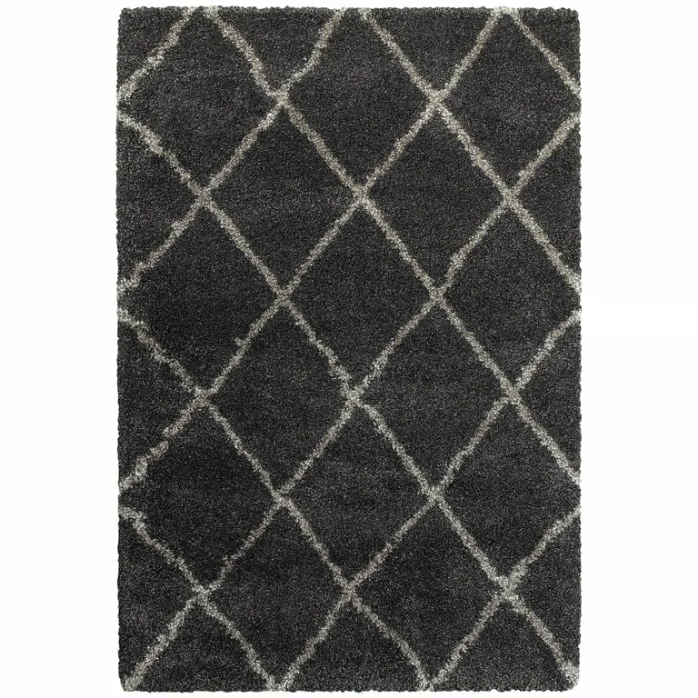 Charcoal And Grey Geometric Shag Power Loom Stain Resistant Area Rug Photo 1