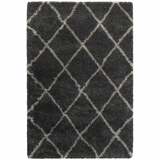 Charcoal And Grey Geometric Shag Power Loom Stain Resistant Area Rug Photo 1