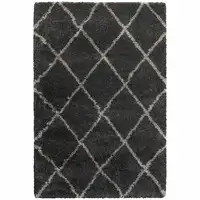 Photo of Charcoal And Grey Geometric Shag Power Loom Stain Resistant Area Rug