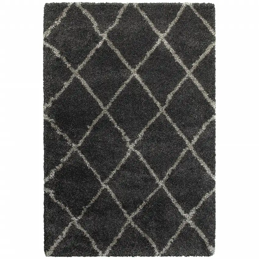 Charcoal And Grey Geometric Shag Power Loom Stain Resistant Area Rug Photo 1